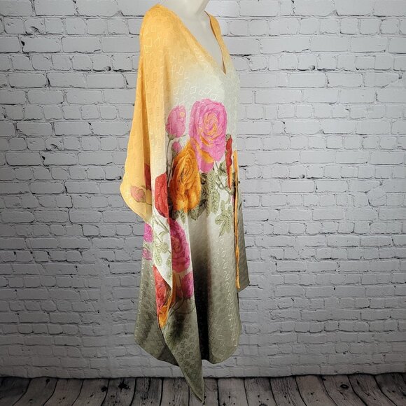 Multicolor 100% Recycled Silk Roses Lightweight Dress Tunic Top India O/S - Picture 12 of 13